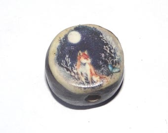 Ceramic Fox Focal Bead Handmade Pottery Beads 16mm PP1-3