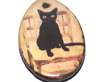 Ceramic Cat Pendant Handmade Focal Porcelain 30mm CC7-4