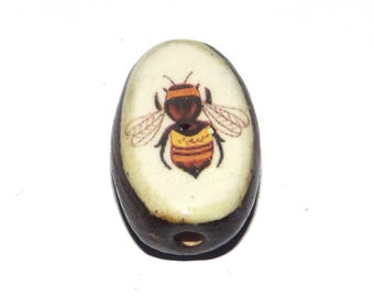 Ceramic Bee Focal Bead Handmade Pottery Beads 23mm PP7-2