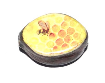 Ceramic Bee Focal Bead Handmade Pottery Beads 15-17mm PP7-1
