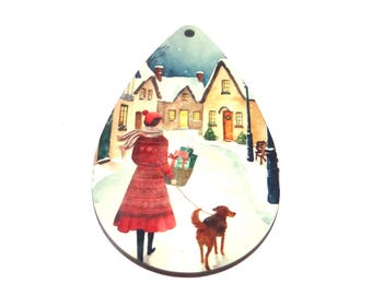 Wooden Christmas Tree Decoration Winter Pendant Handmade 65mm MM2-1