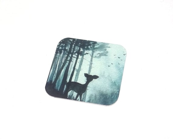 Faux Tin Deer Charm Pendant Handmade Animal Wildlife Forest 25mm 1" Square MSQ4-1
