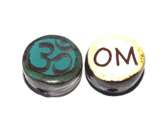 1 Ceramic Double Sided Quote Bead Porcelain Handmade 15mm BB8-4