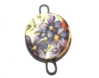 Ceramic Flower Connector Charm Pendant Porcelain Handmade 30mm PP9-4