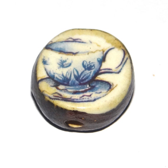 Ceramic Coffee Tea Cup Focal Bead Handmade Pottery Beads 20mm PP3-3