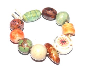 Ceramic Bead Set Pumpkin Handmade Porcelain 8-15mm