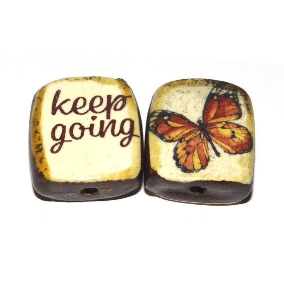 1 Ceramic Double Sided Quote Bead Porcelain Handmade  20mm PP4-3