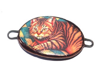 Ceramic Cat Bracelet Bar Cuff Porcelain 35mm PP4-4