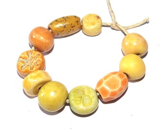 Ceramic Bead Set Textured Glazed Pottery Clay Handmade Porcelain 8-15mm