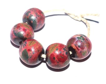 Ceramic Floral Bead Set Handmade Porcelain 11mm