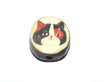 Ceramic Cat Focal Bead Handmade Pottery Beads 18mm CC6-2