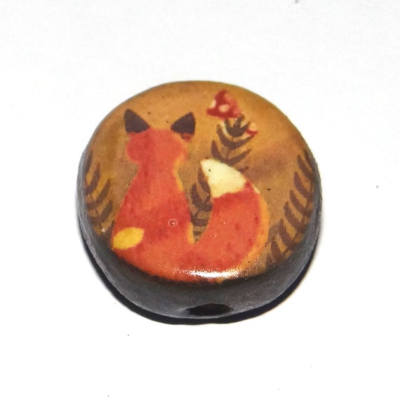 Ceramic Fox Focal Bead Handmade Pottery Beads 20mm PP3-4