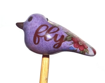 Ceramic Bird Bead Focal Handmade Rustic Floral Quote Word Sculpture Porcelain 35mm