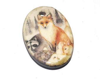Ceramic Forest Animals Fox Pendant Handmade Focal Porcelain 30mm CC4-2