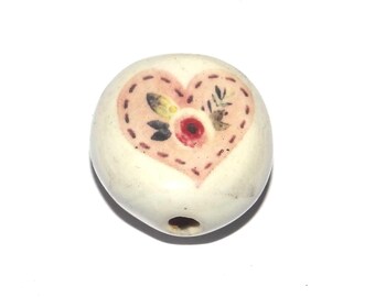 Ceramic Heart Focal Bead Handmade Pottery Beads 17mm PP6-4