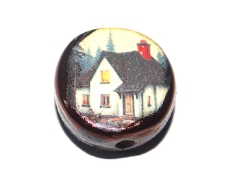 Ceramic House Focal Bead Handmade Pottery Beads 17-18mm BB7-1
