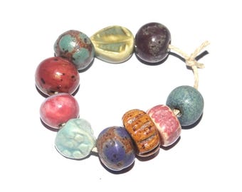 Ceramic Bead Set Handmade Porcelain 8-15mm
