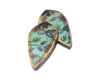 Ceramic Flower Charms Beads Pair Porcelain 25x13mm CC4-3