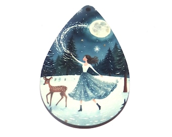 Wooden Christmas Tree Decoration Winter Pendant Handmade 65mm MM2-1