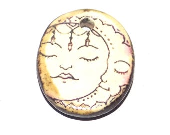 Small Ceramic Sun Moon Pendant Charm Handmade Focal Porcelain 20mm BB7-3