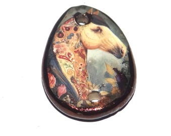 Ceramic Horse Pendant Handmade Focal Porcelain 30mm CC7-4