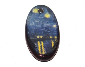 Ceramic Van Gogh Pendant Handmade Focal Porcelain 30mm PP8-1