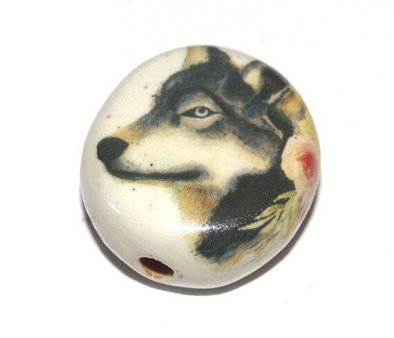 Ceramic Wolf Focal Bead Handmade Pottery Beads 25mm 1" PP4-3
