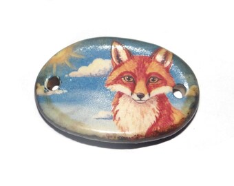 Ceramic Sunny Fox Bracelet Bar Cuff Porcelain 30mm CC5-2