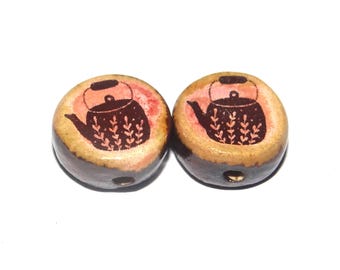 Ceramic Teapot Kettle Beads Pair Porcelain 15mm CC10-1