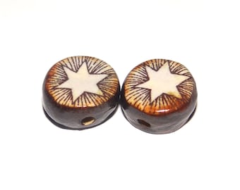 Ceramic Star Beads Pair Porcelain 15mm CC10-1