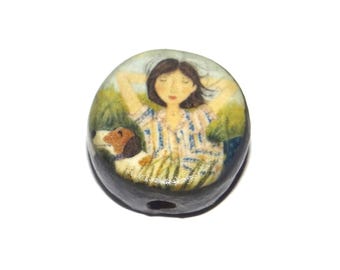 Ceramic Sunbather Focal Bead Handmade Pottery Beads 16-18mm BB1-3