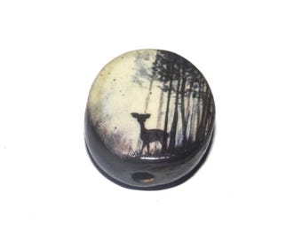 Ceramic Deer Forest Focal Bead Handmade Pottery Beads 18mm CC6-2