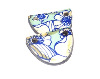Ceramic Flower Charms Beads Pair Porcelain 20x15mm CC4-3