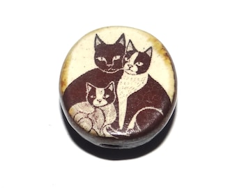 Ceramic Cat Focal Bead Handmade Pottery Beads 17mm PP10-2