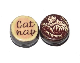 1 Ceramic Double Sided Quote Bead Porcelain Handmade 19mm CC6-1