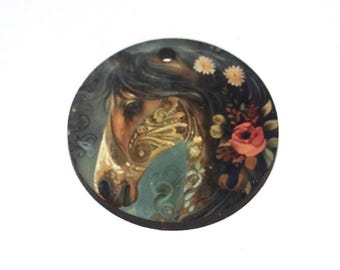 Wooden Two Sided Horse Pendant Handmade 30mm MM9-2