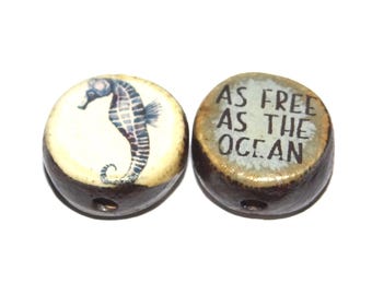 1 Ceramic Two Sided Quote Bead Butterfly Porcelain Handmade  16-18mm BB4-1