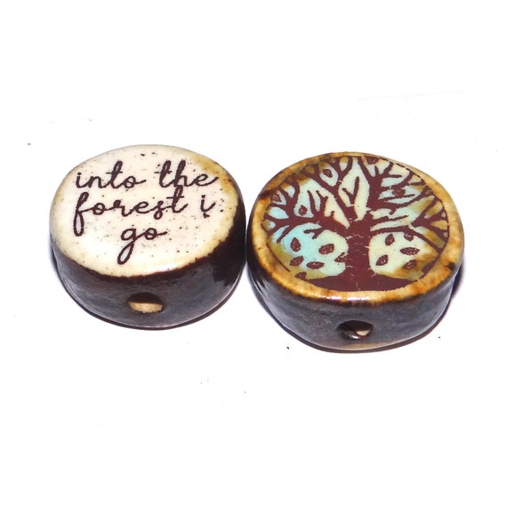 1 Ceramic Double Sided Quote Bead Porcelain Handmade 18mm CC4-3