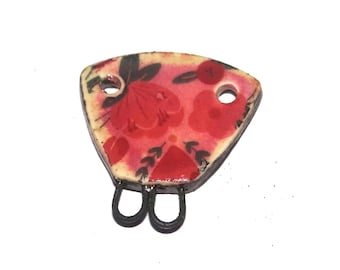 Ceramic Rose Connector Charm Pendant Porcelain Handmade 30mm PP9-4