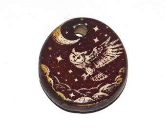 Small Ceramic Owl Pendant Charm Handmade Focal Porcelain 20mm BB9-1