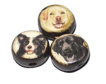 Ceramic Dog Bead Beads Porcelain Handmade 15mm PP9-1