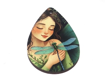 Wooden Two Sided Dragonfly Pendant Handmade 45mm MM10-1