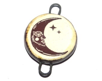 Ceramic Moon Connector Pendant Porcelain Handmade 30mm CC9-2