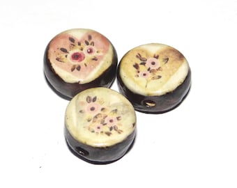 Ceramic Heart Beads Porcelain Handmade 14mm CC3-1