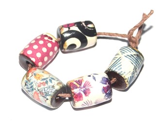 Ceramic Barrel Bead Set Handmade Porcelain 13mm