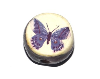 Ceramic Butterfly Focal Bead Handmade Pottery Beads 18mm PP7-2
