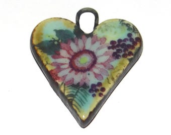 Ceramic Heart Pendant Handmade Focal Porcelain 27mm PP9-3
