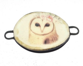 Ceramic Owl Bracelet Bar Cuff Porcelain 30mm CC4-2