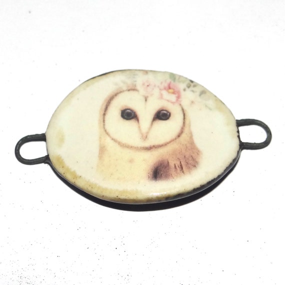 Ceramic Owl Bracelet Bar Cuff Porcelain 30mm CC4-2