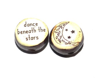 1 Ceramic Double Sided Quote Bead Porcelain Handmade 15mm BB7-4